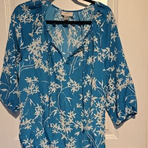 LOFT Teal and White Floral Blouse
